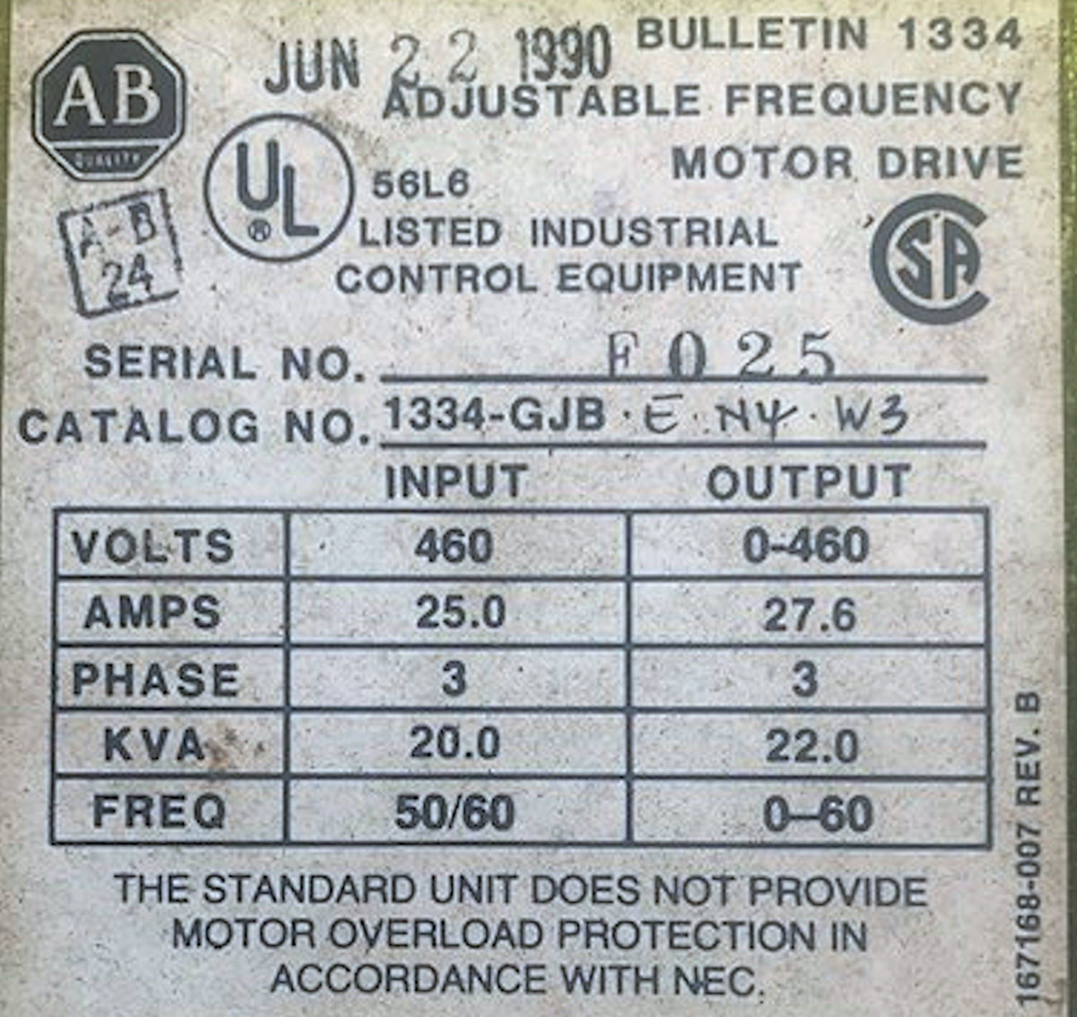Allen-bradley Adjustable Frequency Ac Motor Drive)